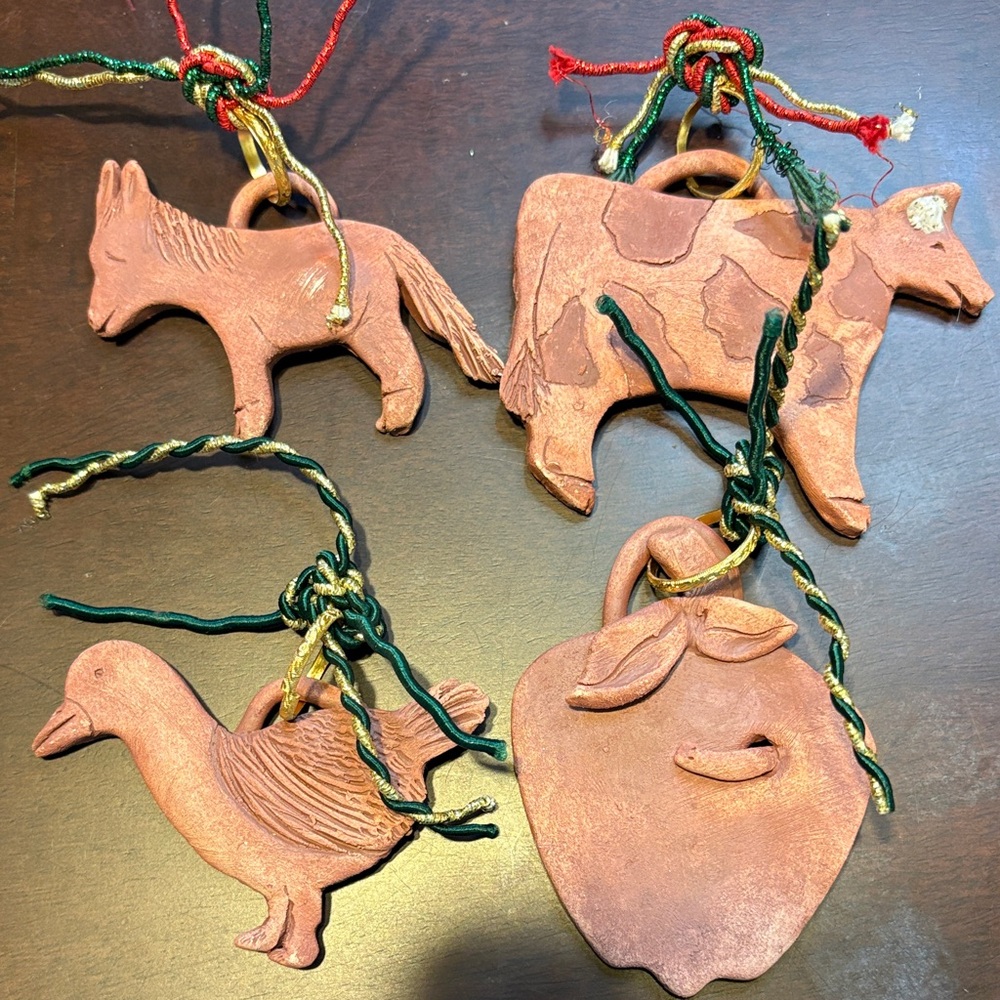 Rustic Clay Animal and Fruit Ornaments
